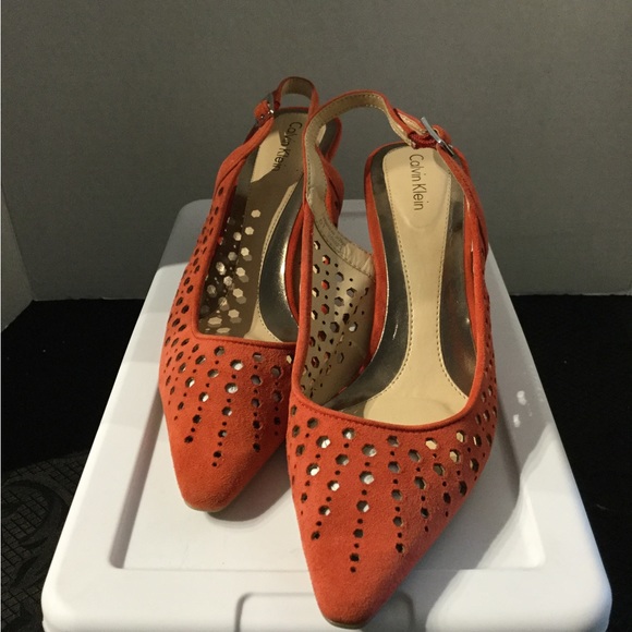 Calvin Klein orange heels size 7.5 - Picture 1 of 5
